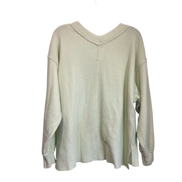 Aerie Light Green Waffle Knit Oversized V-Neck Pullover Sweater Size XS - Picture 2 of 9